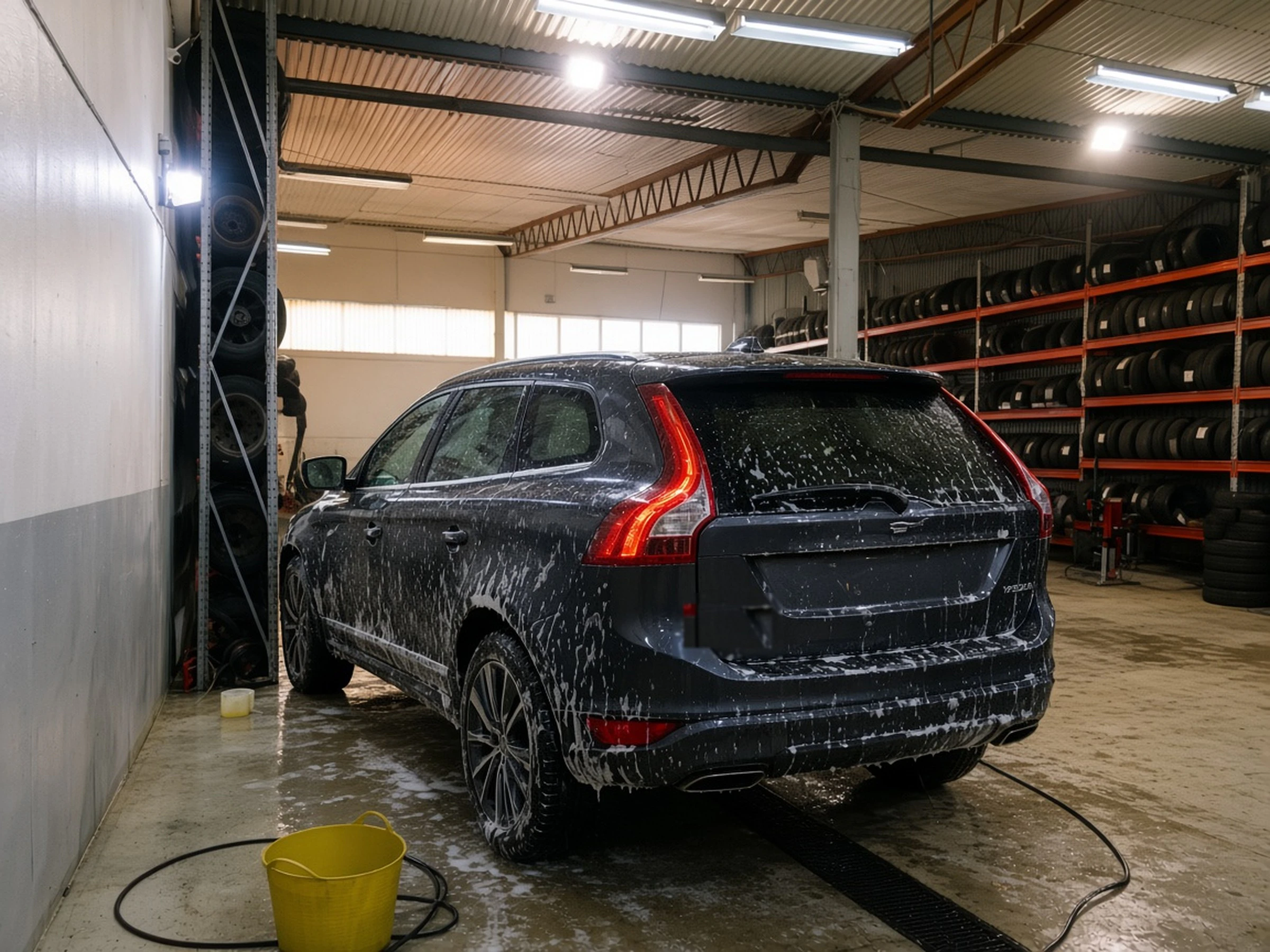 Grå SUV med schampo i AutoNews tvätthall